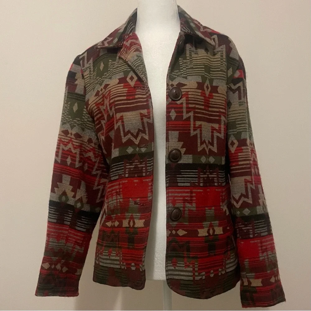 Coldwater Creek women’s Size 10 
Southwestern design Wool Blend Shacket Jacket - Picture 2 of 14